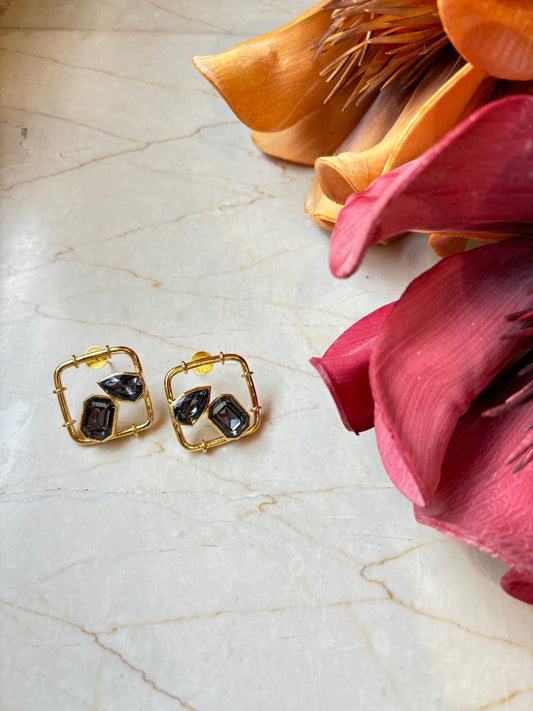 Bliss Stud Earrings - Black Crystals