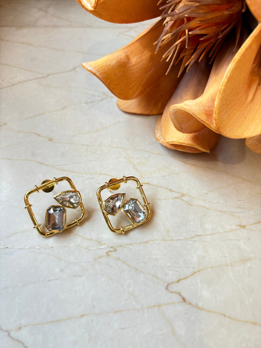 Bliss Stud Earrings - White Crystals