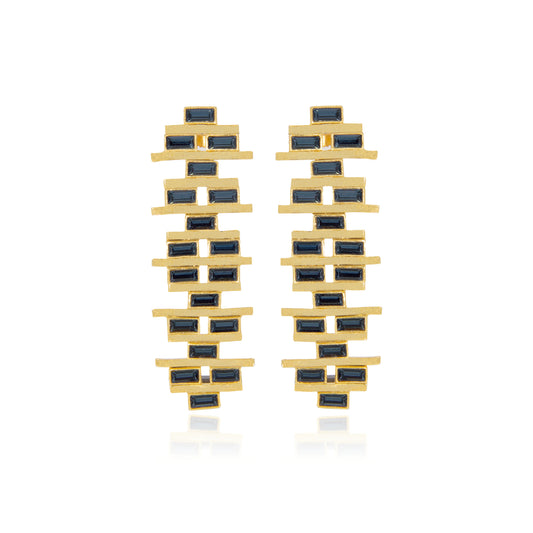 Brick Statement Long Earrings - Dark Blue