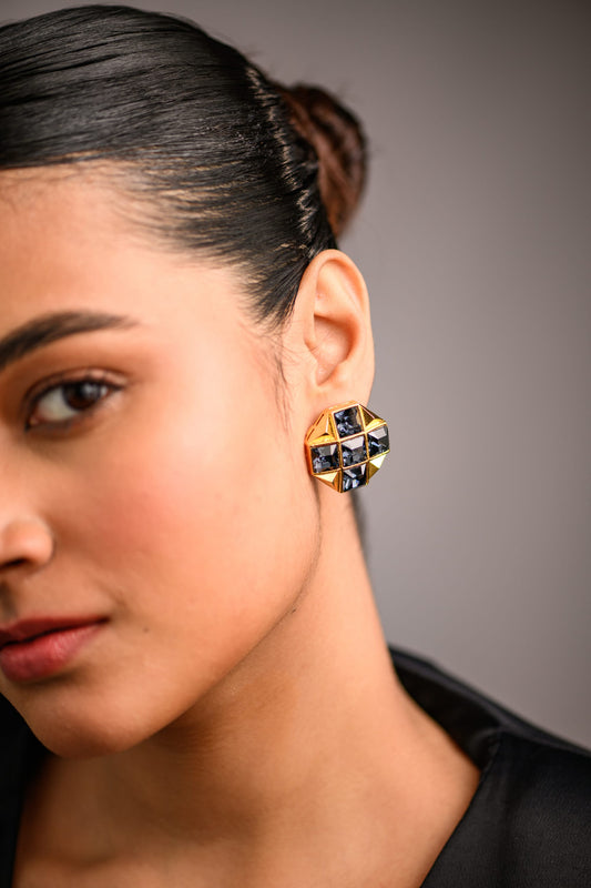 Checkers Square Crystal Stud Earrings