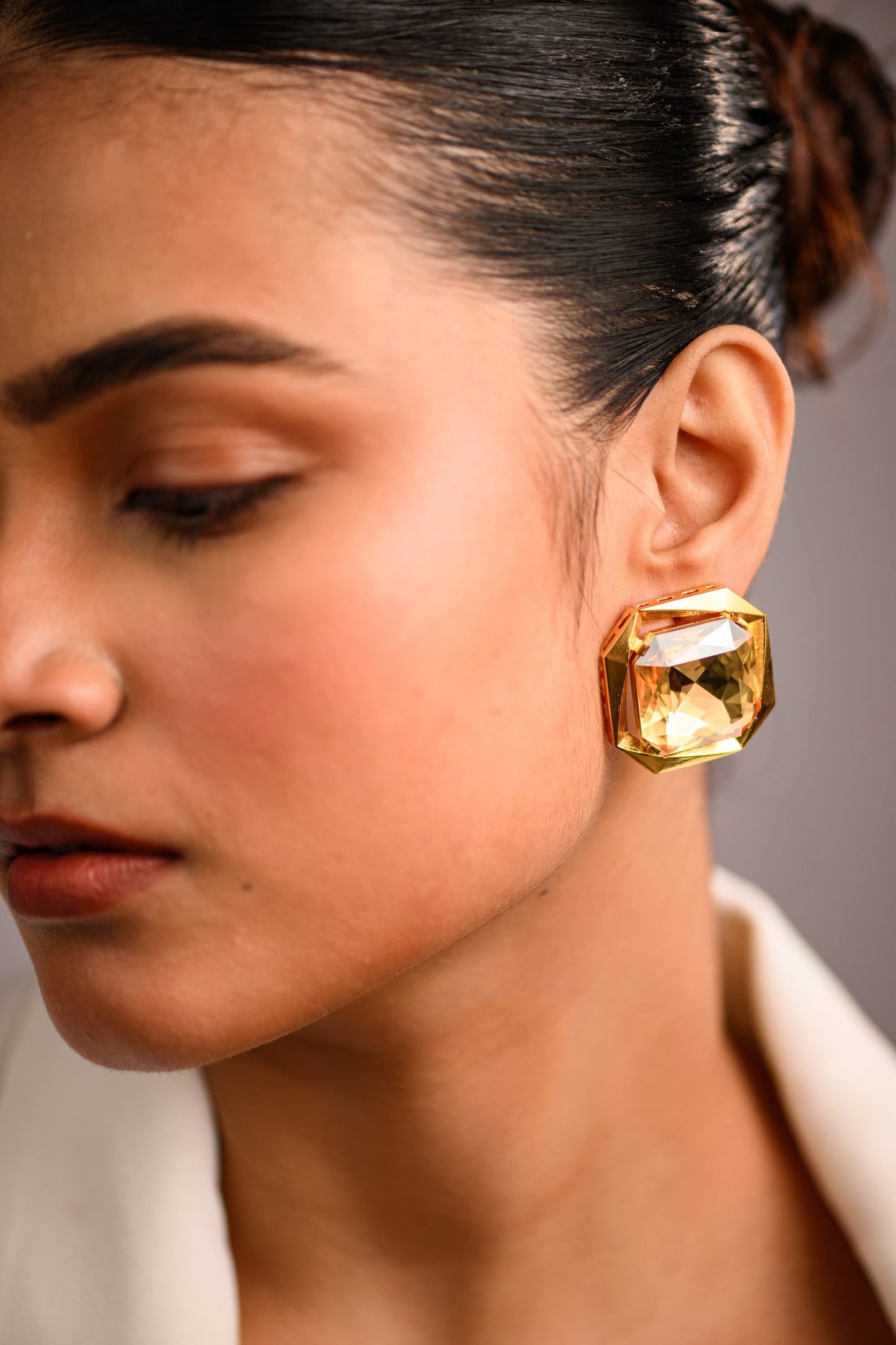 Goddess Crystal Stud Earrings - Golden Crystals