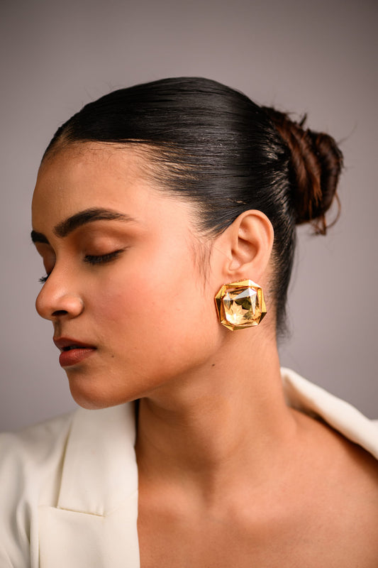 Goddess Crystal Stud Earrings - Golden Crystals