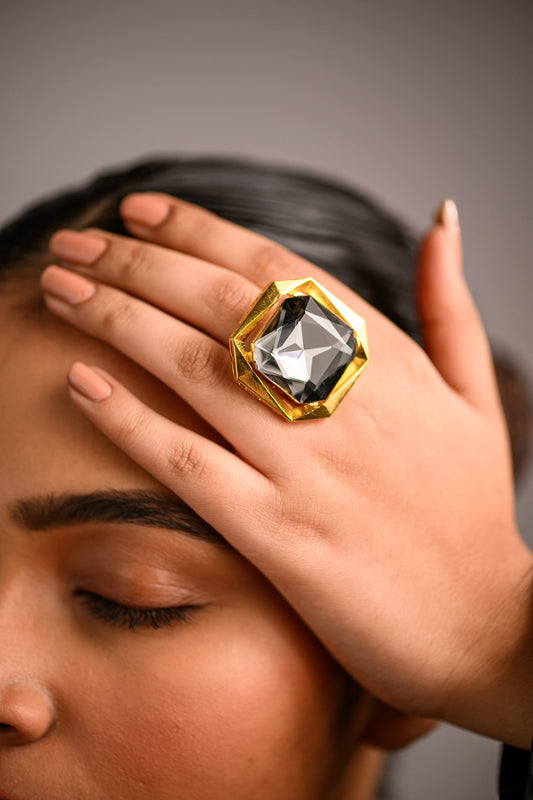 Goddess Statement Ring in Black Crystal