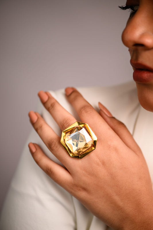Goddess Statement Ring in Golden Crystal