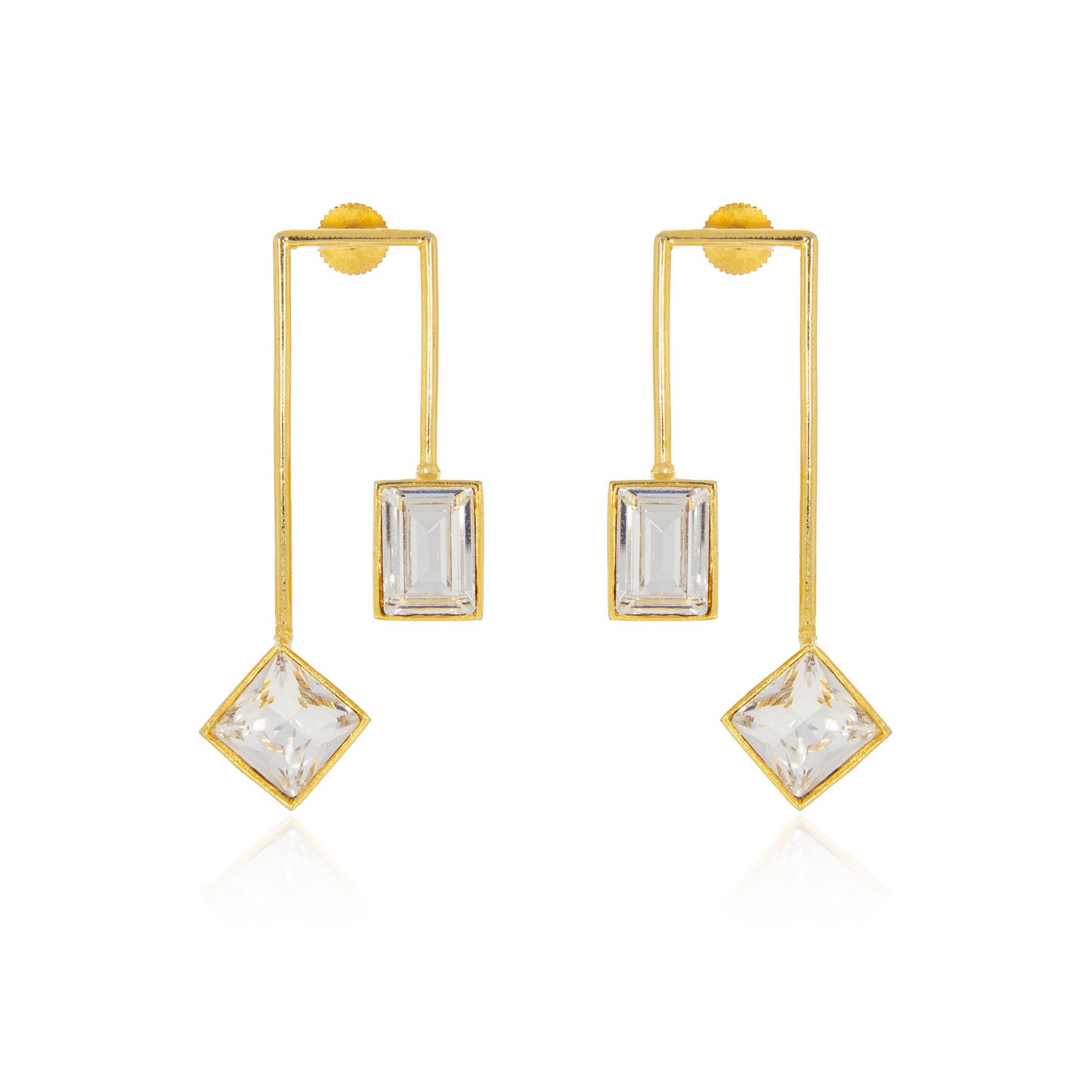 Matched Parallel Earrings - Golden Crystals