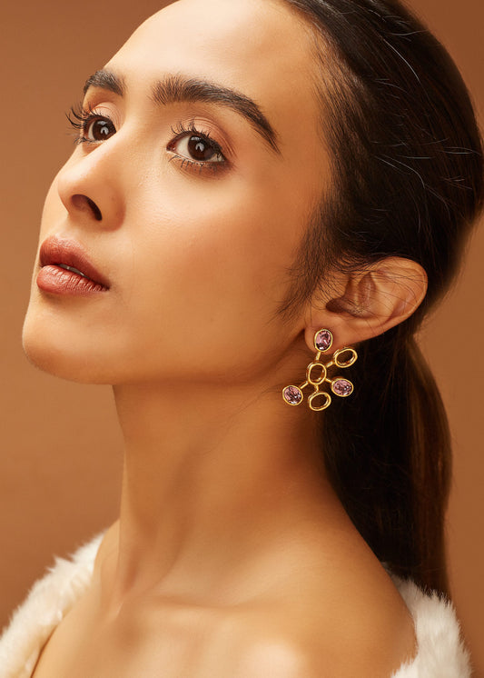 Molecular Stud Earrings - Dark Pink