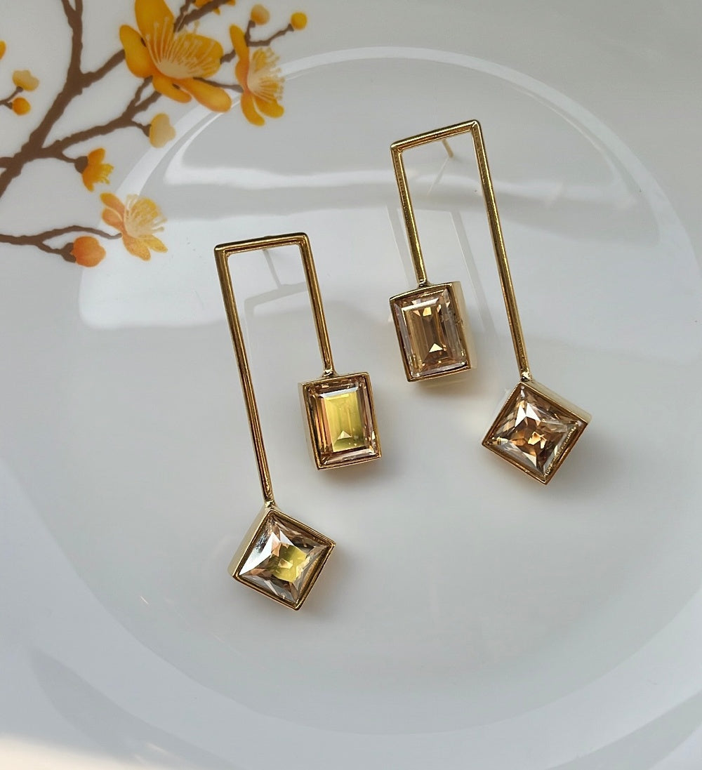 Matched Parallel Earrings - Golden Crystals