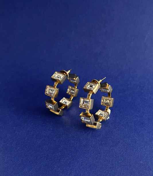 Mini Hoop Earrings - White Crystals