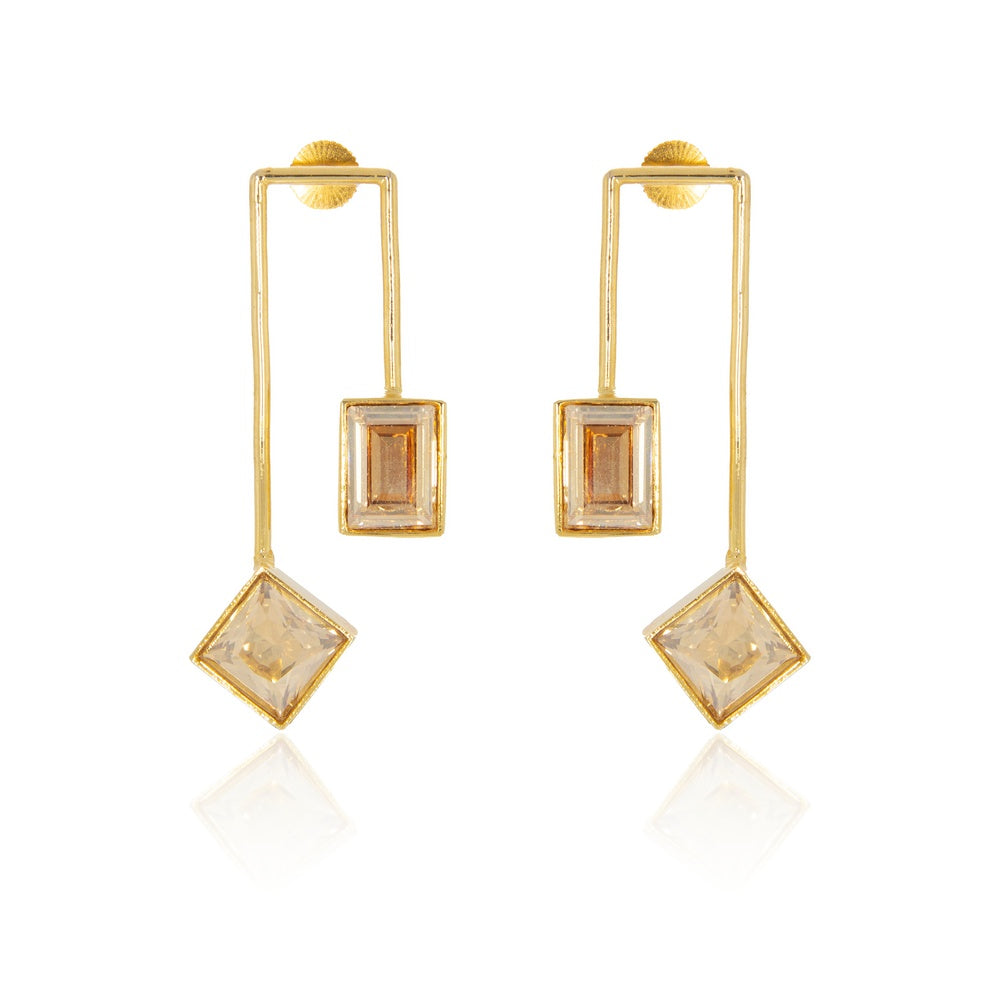 Matched Parallel Earrings - Golden Crystals