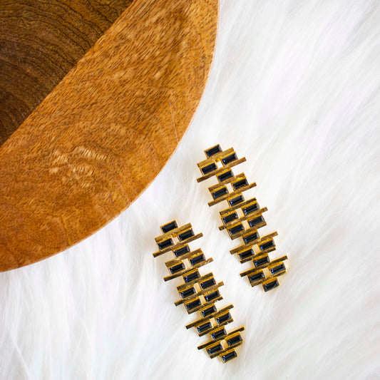Brick Statement Long Earrings - Dark Blue