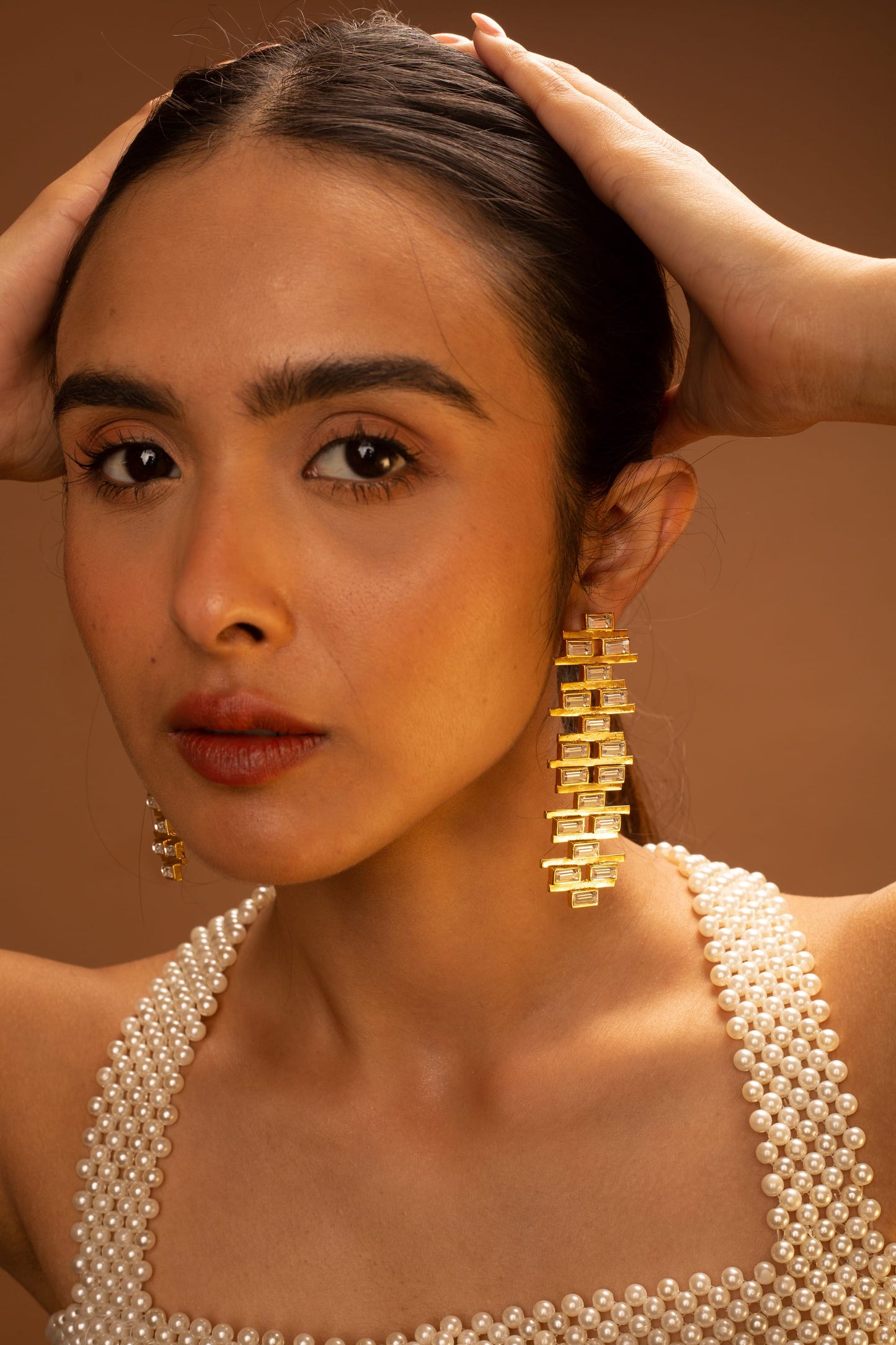 Brick Statement Long Earrings  - White