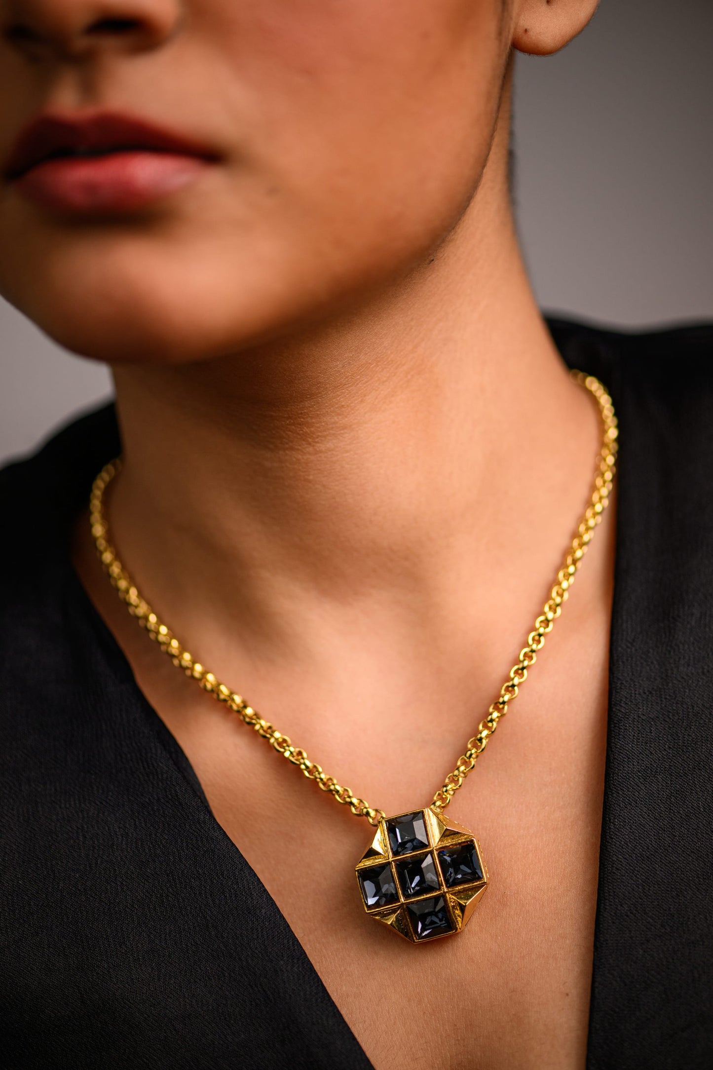 Checkers Square Crystal Necklace