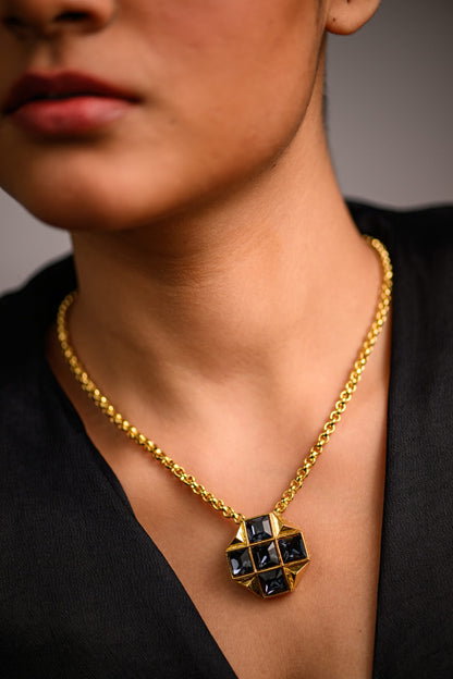Checkers Square Crystal Necklace
