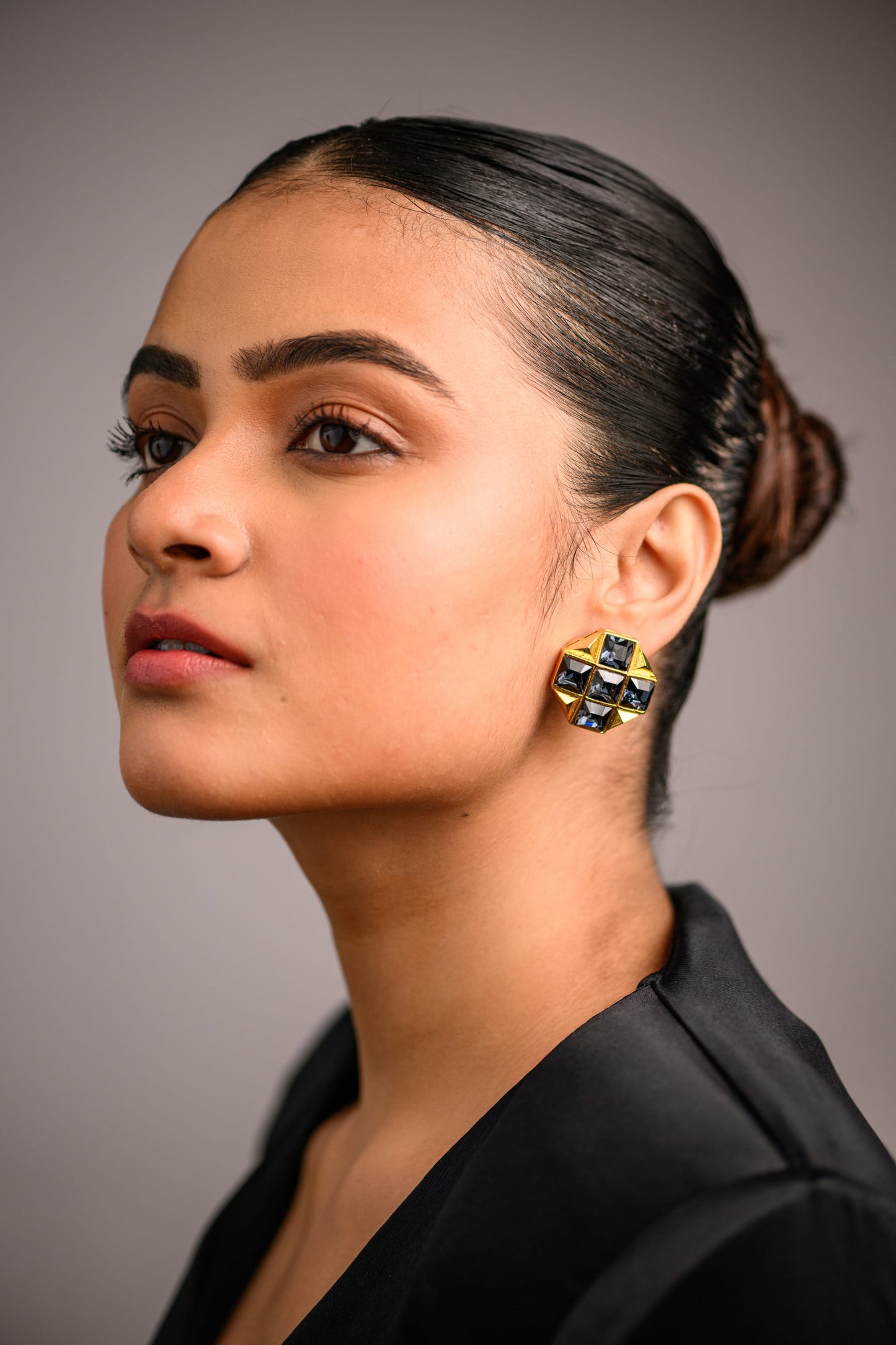 Checkers Square Crystal Stud Earrings