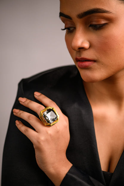 Goddess Statement Ring in Black Crystal