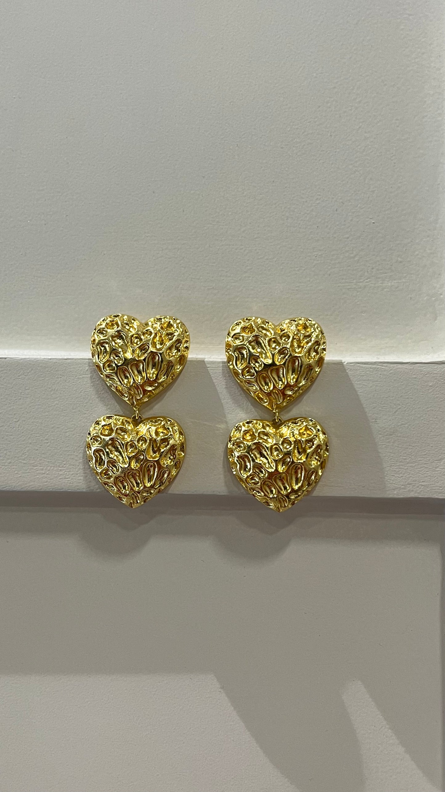 Double Heart Of Gold Dangler Earrings