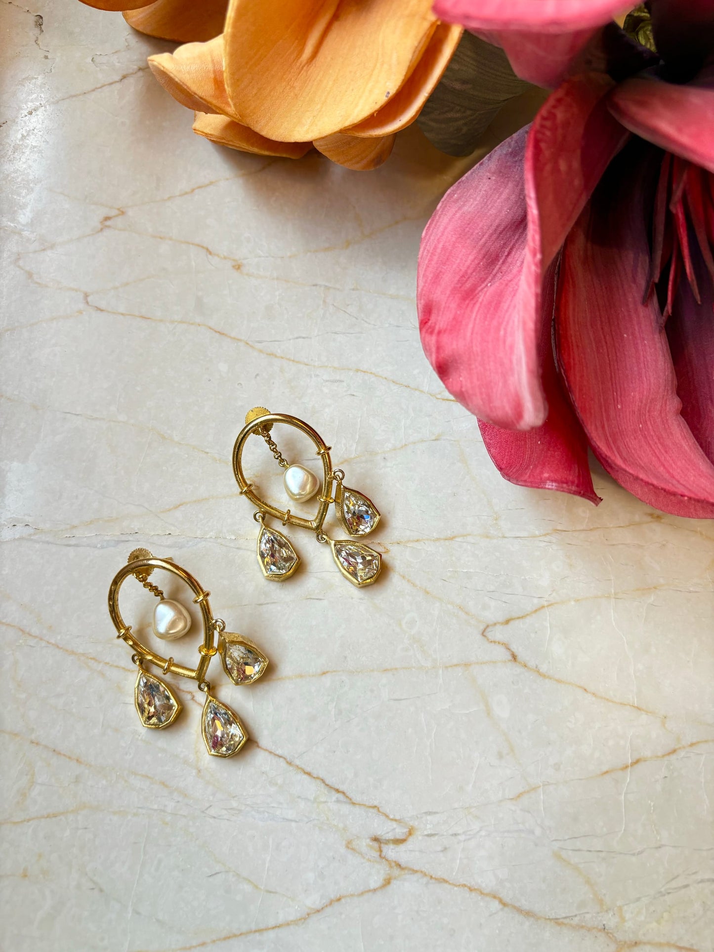 Joy Dangler Earrings - White Crystals