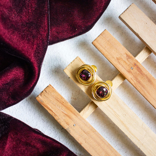 Knot Stud Earrings - Burgandy
