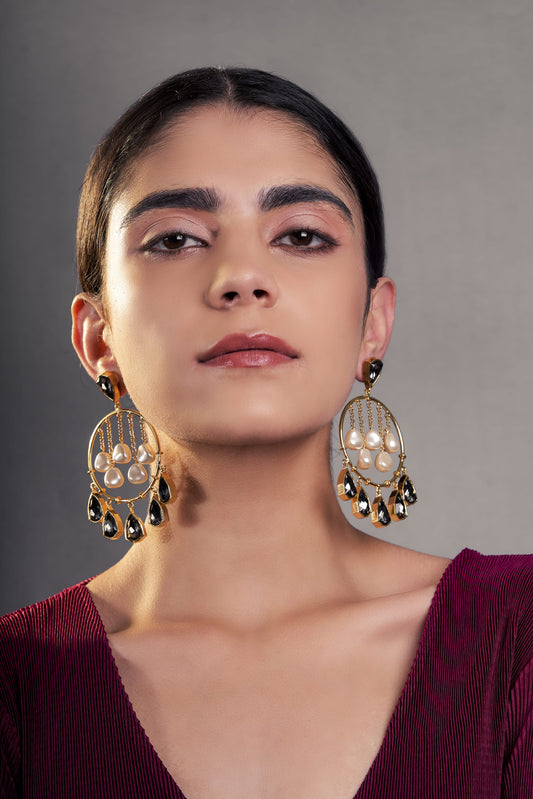 Majestic Statement Dangler Earrings - Black Crystals