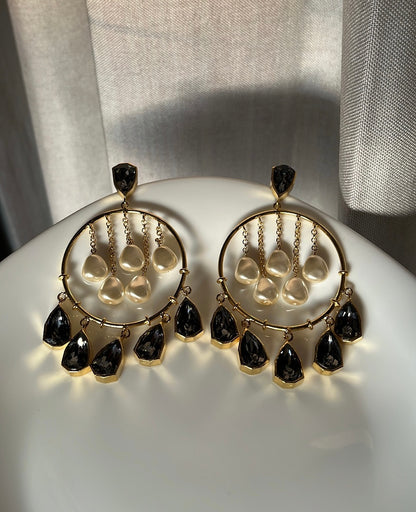 Majestic Statement Dangler Earrings - Black Crystals