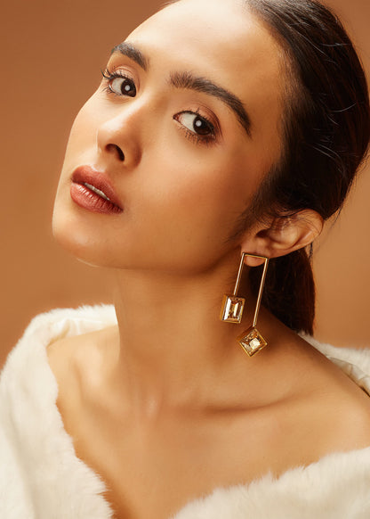 Matched Parallel Earrings - Golden Crystals