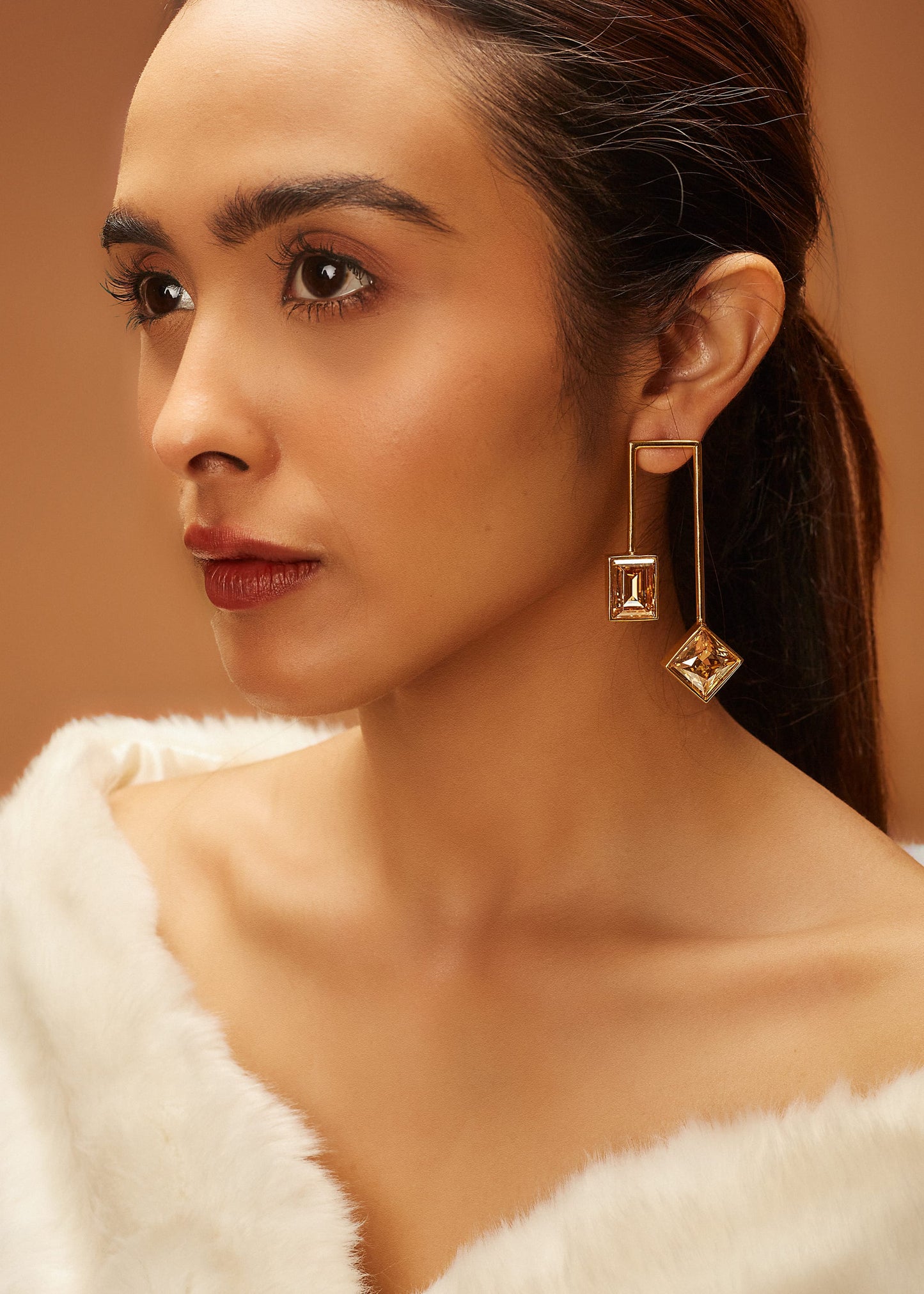Matched Parallel Earrings - Golden Crystals