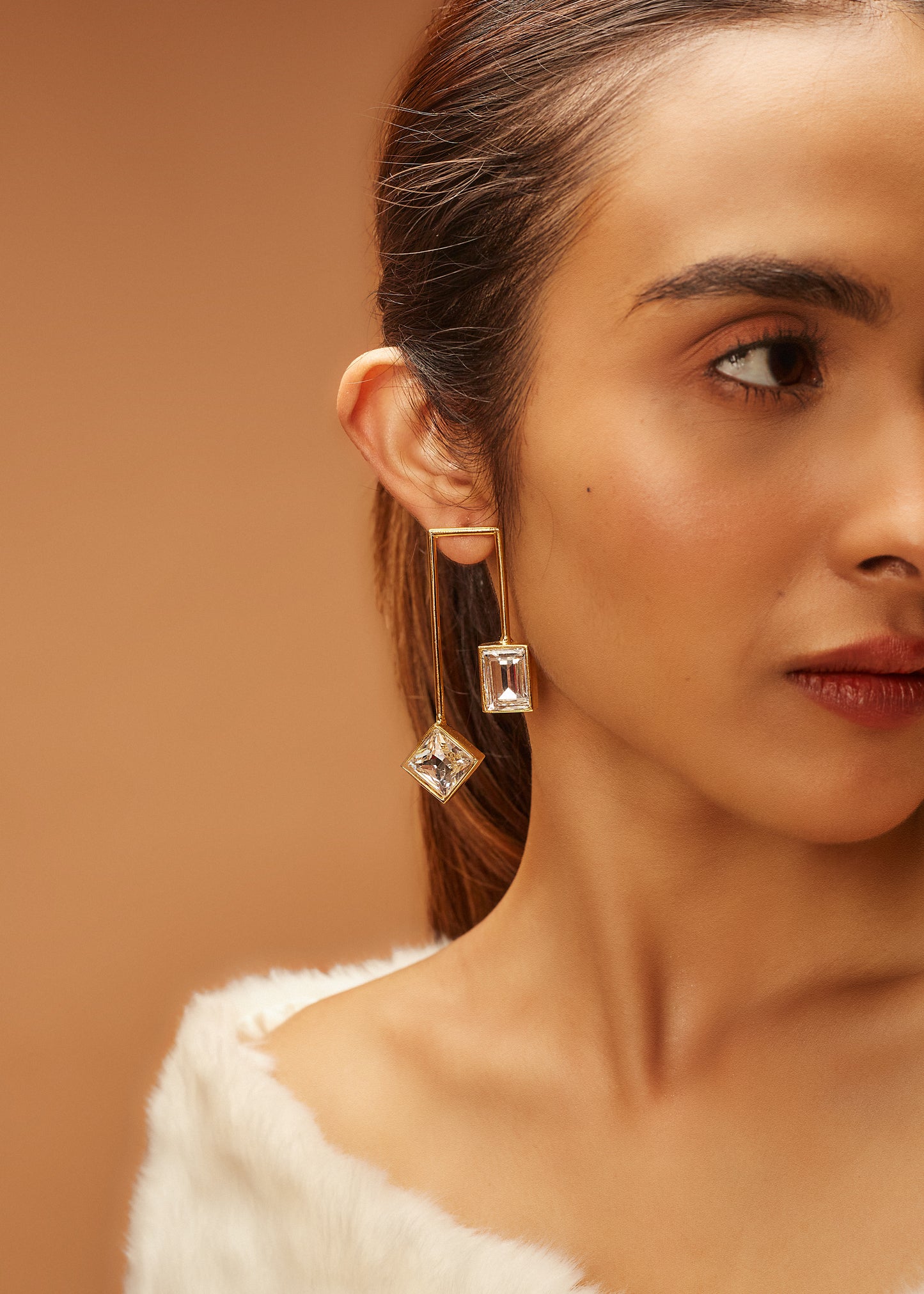 Matched Parallel Earrings - White Crystals