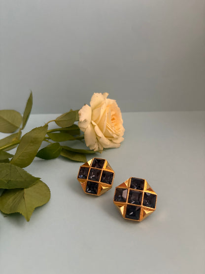 Checkers Square Crystal Stud Earrings