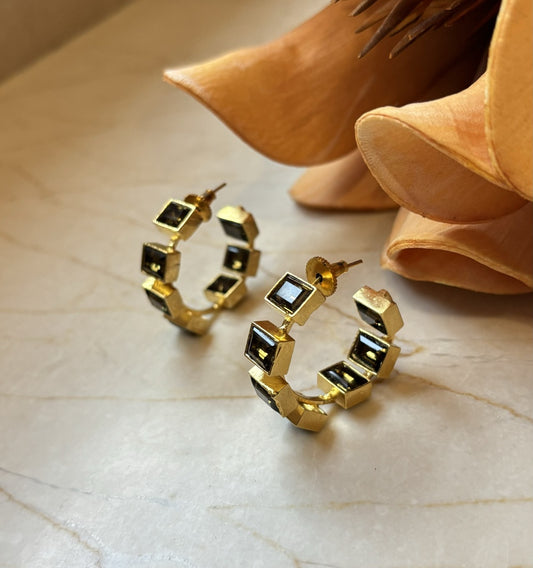 Mini Hoop Earrings - Quartz Crystals